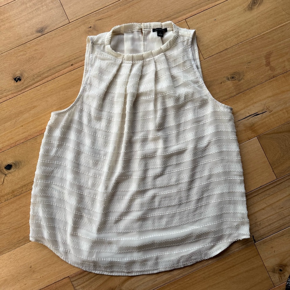 Ann Taylor Cream Pleated Sleeveless Blouse